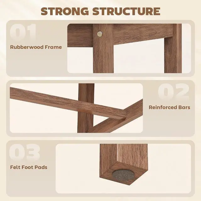 Alt view image 5 of 7 - Wooden Dining Chairs Set of 4 with Slat Backrest, Farmhouse, Walnut | Upholstered Kitchen Chairs, Rubberwood Legs and Padded Seat for Dining Room, Living Room