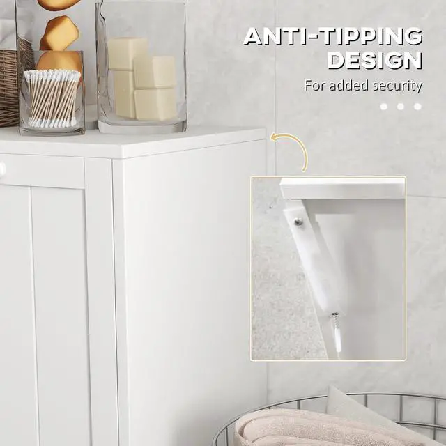 Alt view image 6 of 7 - kleankin Double Tilt Out Laundry Hamper Cabinet with Storage 2 Doors White | 19 Gallon Hidden Trash Can Cabinet, for Bathroom, Kitchen