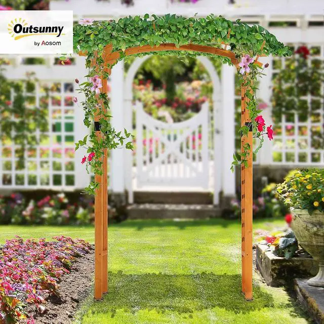 Alt view image 2 of 7 - 90in Wood Garden Arbor Arch with Trellis Wall Decor for Party | for Climbing & Hanging Plants, Weddings, Birthdays, Backyards