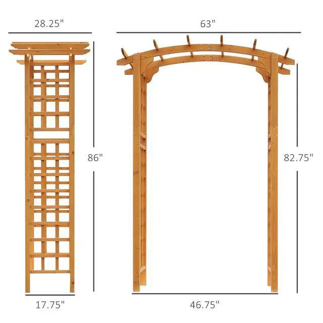 Alt view image 7 of 7 - 90in Wood Garden Arbor Arch with Trellis Wall Decor for Party | for Climbing & Hanging Plants, Weddings, Birthdays, Backyards