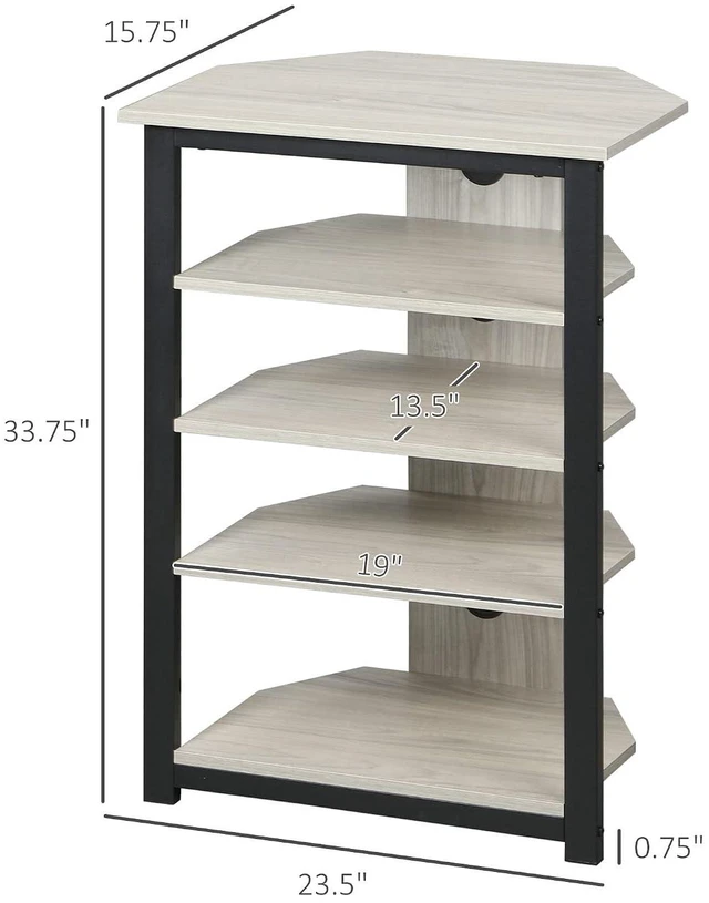 Alt view image 3 of 7 - Media Stand with 4-Tier Audio Rack, AV Media Corner Shelf, Gray | Cable Management, DVD Players, Game Console, TV Box, Cable Box, Xbox, WiFi Router