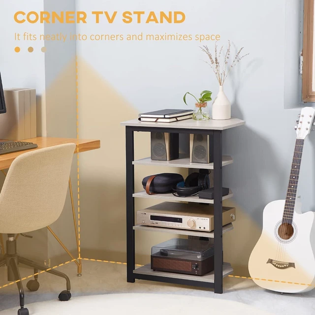 Alt view image 4 of 7 - Media Stand with 4-Tier Audio Rack, AV Media Corner Shelf, Gray | Cable Management, DVD Players, Game Console, TV Box, Cable Box, Xbox, WiFi Router