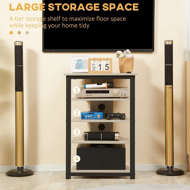 Alt view image 5 of 7 - Media Stand with 4-Tier Audio Rack, AV Media Corner Shelf, Gray | Cable Management, DVD Players, Game Console, TV Box, Cable Box, Xbox, WiFi Router