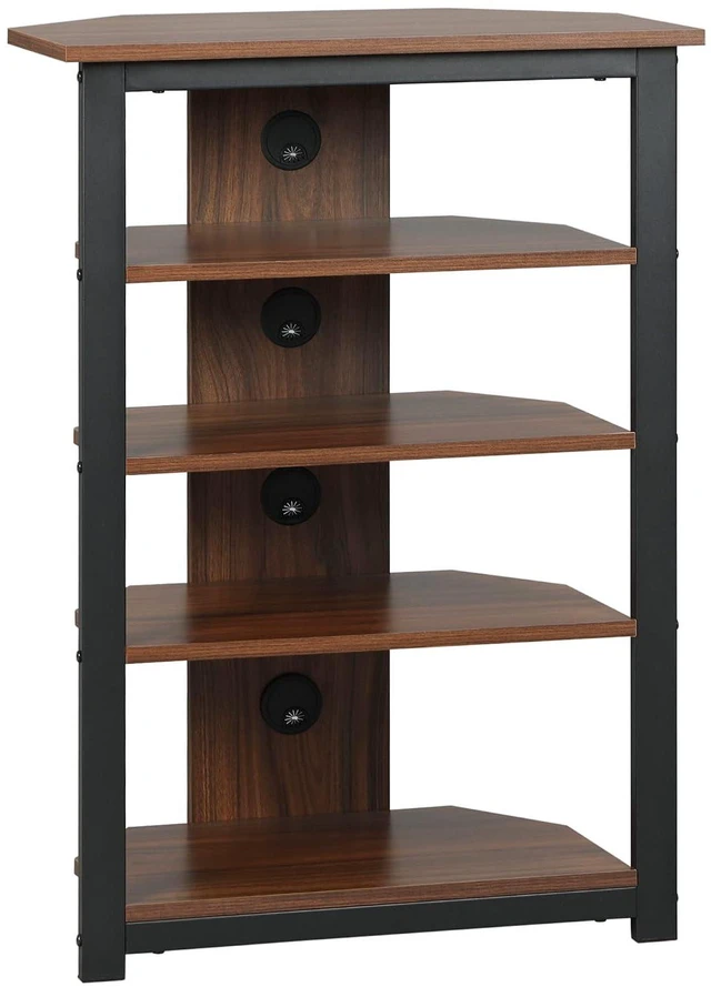 Main image of Media Stand with 4-Tier Audio Rack, AV Media Corner Shelf, Brown | Cable Management, DVD Players, Game Console, TV Box, Cable Box, Xbox, WiFi Router