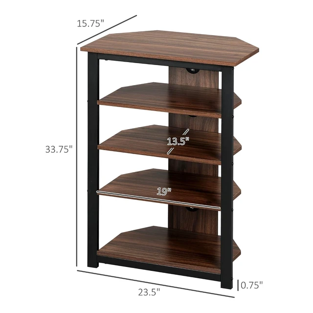 Alt view image 3 of 7 - Media Stand with 4-Tier Audio Rack, AV Media Corner Shelf, Brown | Cable Management, DVD Players, Game Console, TV Box, Cable Box, Xbox, WiFi Router