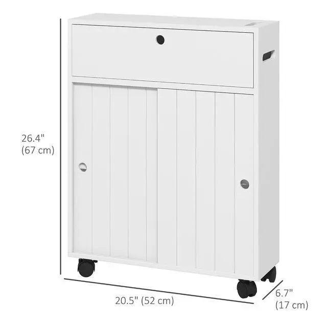Alt view image 3 of 7 - kleankin Slim Bathroom Cabinet, Rolling Toilet Paper Cabinet, White | Small Bathroom Storage Unit, with 4 Wheels, Paper Holes, Sliding Doors, Adjustable Shelf, for Small Space