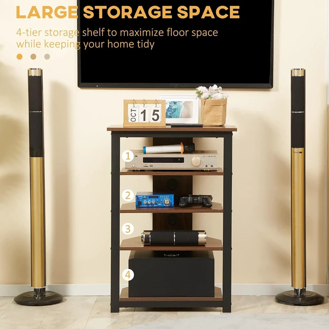 Alt view image 5 of 7 - Media Stand with 4-Tier Audio Rack, AV Media Corner Shelf, Brown | Cable Management, DVD Players, Game Console, TV Box, Cable Box, Xbox, WiFi Router