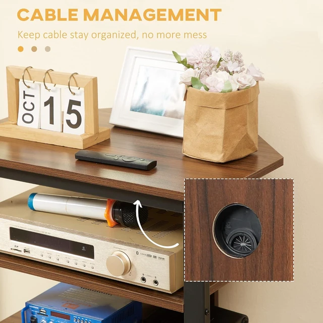 Alt view image 6 of 7 - Media Stand with 4-Tier Audio Rack, AV Media Corner Shelf, Brown | Cable Management, DVD Players, Game Console, TV Box, Cable Box, Xbox, WiFi Router