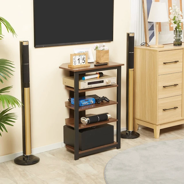 Alt view image 7 of 7 - Media Stand with 4-Tier Audio Rack, AV Media Corner Shelf, Brown | Cable Management, DVD Players, Game Console, TV Box, Cable Box, Xbox, WiFi Router