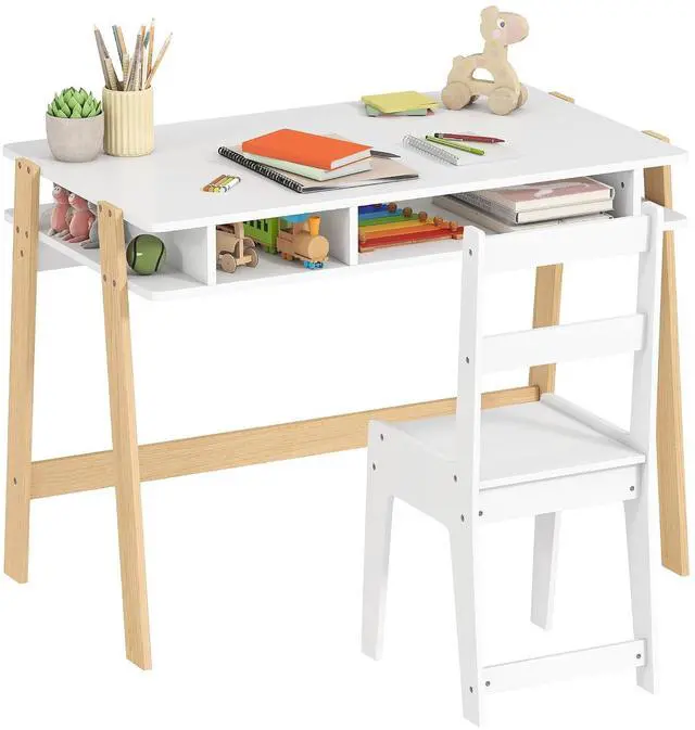 Main image of Qaba Kids Desk and Chair Set, Small, Ages 3-12, Storage Compartment | Children Study Desk, Student Writing Table, Computer Workstation, Home Bedroom School Use