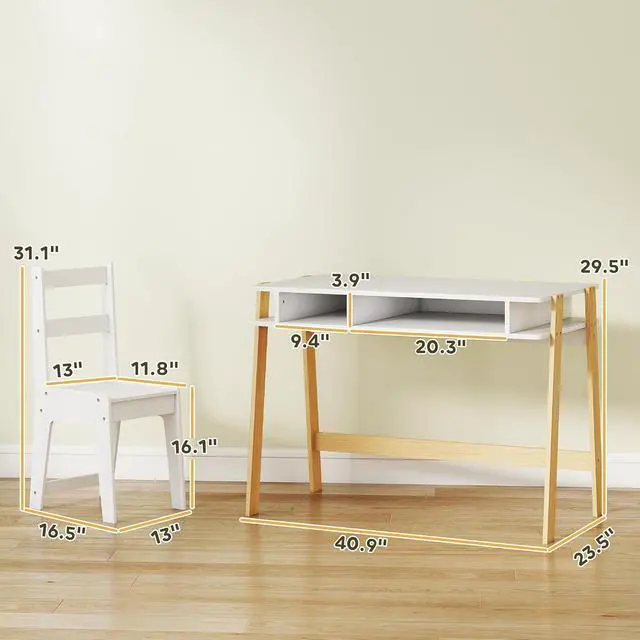 Alt view image 3 of 7 - Qaba Kids Desk and Chair Set, Small, Ages 3-12, Storage Compartment | Children Study Desk, Student Writing Table, Computer Workstation, Home Bedroom School Use