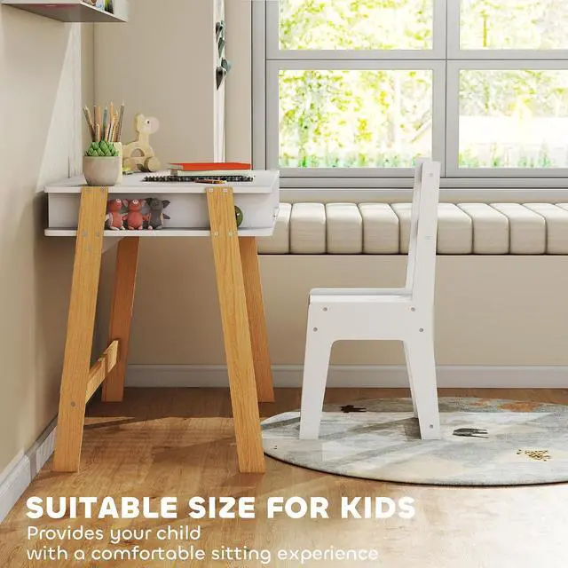 Alt view image 6 of 7 - Qaba Kids Desk and Chair Set, Small, Ages 3-12, Storage Compartment | Children Study Desk, Student Writing Table, Computer Workstation, Home Bedroom School Use
