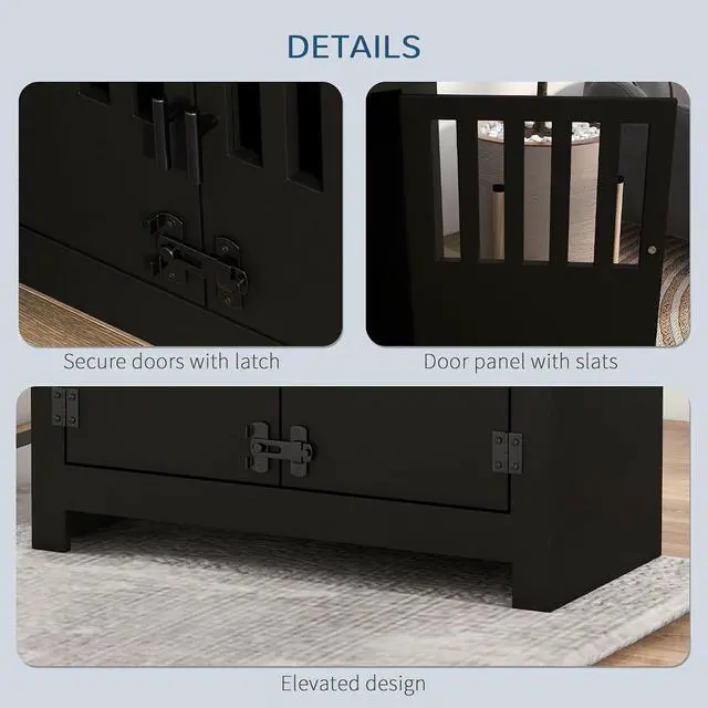 Alt view image 5 of 7 - PawHut Large Elevated Dog Bowls with Storage Cabinet - 37L Capacity, Raised Dog Bowl Stand Feeding Station, Black | Raised Dog Bowl Stand Pet Food Bowl Dog Feeding Station