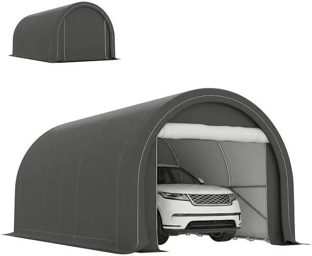 Main image of 10' x 16' Carport Heavy Duty Portable Garage Storage Tent Gray | Large Zippered Door, Anti-UV PE Canopy Cover, for Car Truck Boat Motorcycle Bike, Garden Tools, Outdoor Work