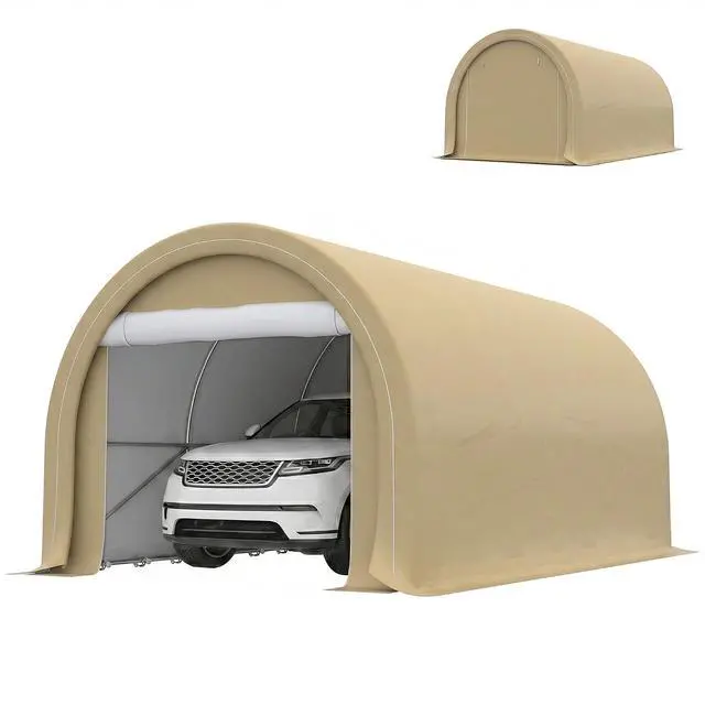 Main image of 10' x 16' Carport Heavy Duty Portable Garage Storage Tent Beige | Large Zippered Door, Anti-UV PE Canopy Cover, for Car Truck Boat Motorcycle Bike, Garden Tools, Outdoor Work