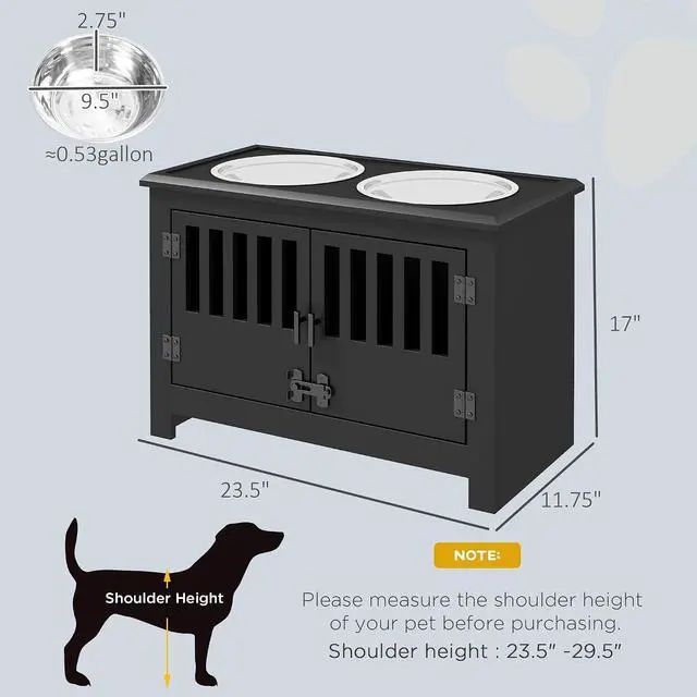 Alt view image 7 of 7 - PawHut Large Elevated Dog Bowls with Storage Cabinet - 37L Capacity, Raised Dog Bowl Stand Feeding Station, Black | Raised Dog Bowl Stand Pet Food Bowl Dog Feeding Station