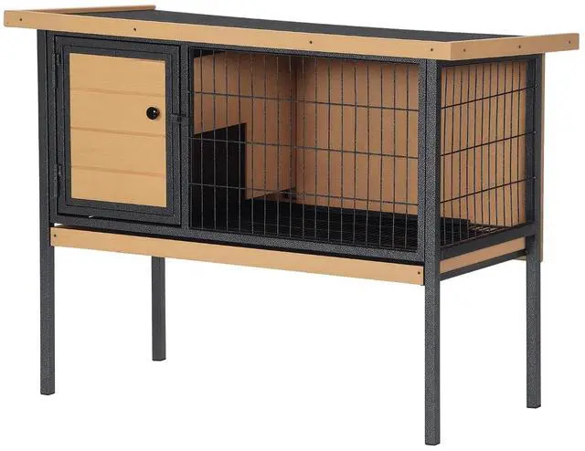 Main image of PawHut Rabbit Hutch Elevated Bunny Cage Metal Frame No Leak Tray Natural | Small Animal Habitat, Metal Wire Pan, Openable Water-Resistant Asphalt Roof, for Rabbits Chickens Ducks, Indoor/Outdoor