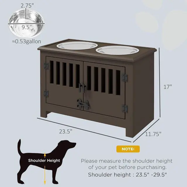 Alt view image 7 of 7 - PawHut Large Elevated Dog Bowls with Storage Cabinet - 37L Capacity, Raised Dog Bowl Stand Feeding Station, Espresso | Raised Dog Bowl Stand Pet Food Bowl Dog Feeding Station