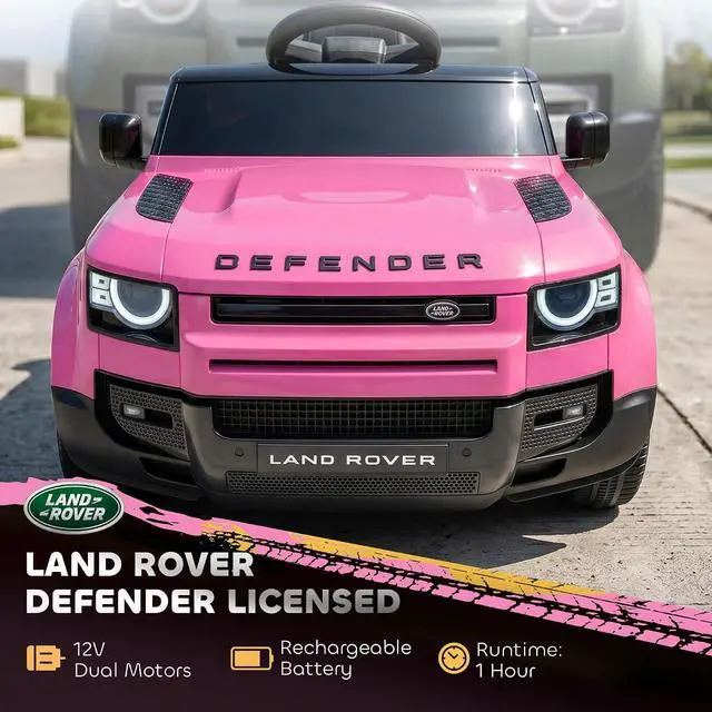 Alt view image 3 of 7 - Qaba 12V Ride on Car Licensed Land Rover Defender Kids Electric Car Pink | Remote Control, 4-Wheel Suspension, Slow Start, 3 Speeds, Battery Powered Vehicle, Lights, Music, Horn, Ages 3-5