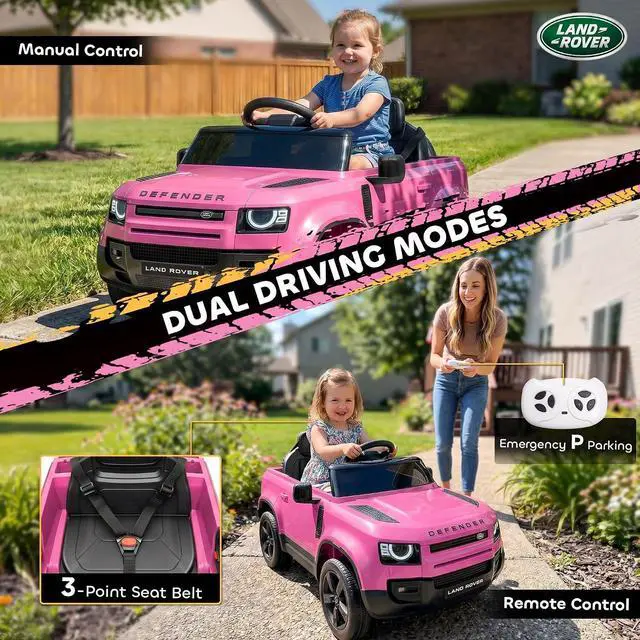 Alt view image 6 of 7 - Qaba 12V Ride on Car Licensed Land Rover Defender Kids Electric Car Pink | Remote Control, 4-Wheel Suspension, Slow Start, 3 Speeds, Battery Powered Vehicle, Lights, Music, Horn, Ages 3-5