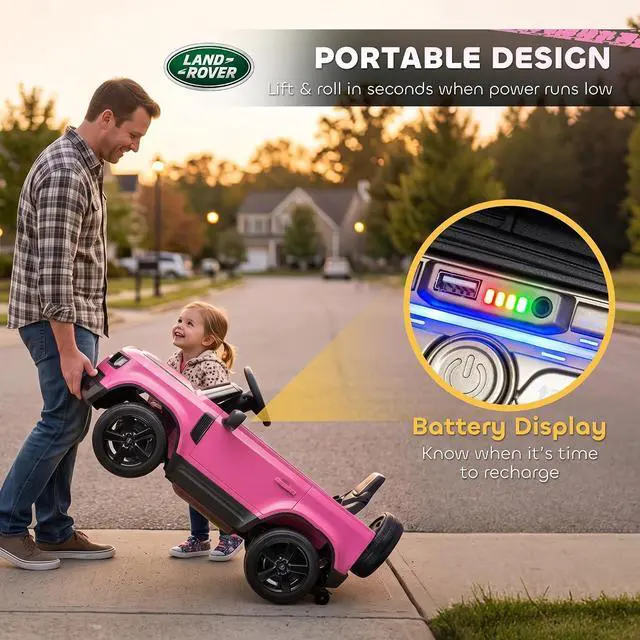 Alt view image 5 of 7 - Qaba 12V Ride on Car Licensed Land Rover Defender Kids Electric Car Pink | Remote Control, 4-Wheel Suspension, Slow Start, 3 Speeds, Battery Powered Vehicle, Lights, Music, Horn, Ages 3-5