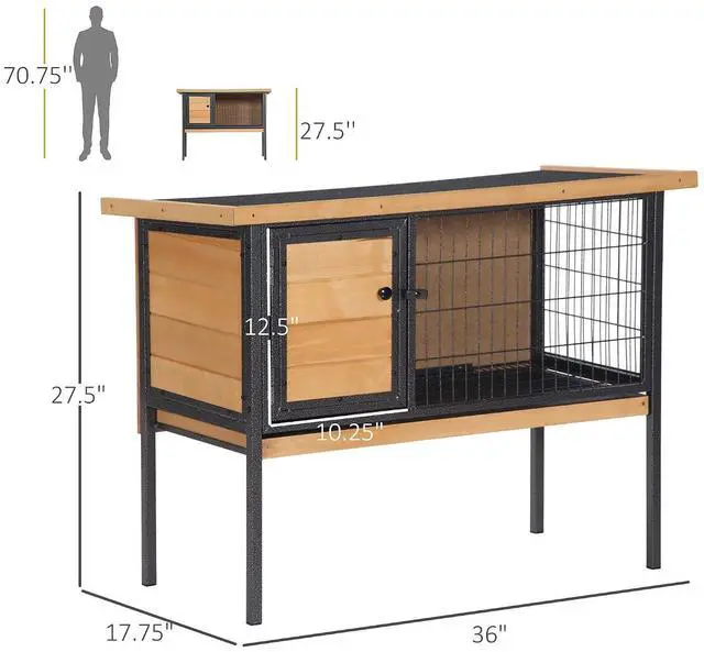 Alt view image 7 of 7 - PawHut Rabbit Hutch Elevated Bunny Cage Metal Frame No Leak Tray Natural | Small Animal Habitat, Metal Wire Pan, Openable Water-Resistant Asphalt Roof, for Rabbits Chickens Ducks, Indoor/Outdoor