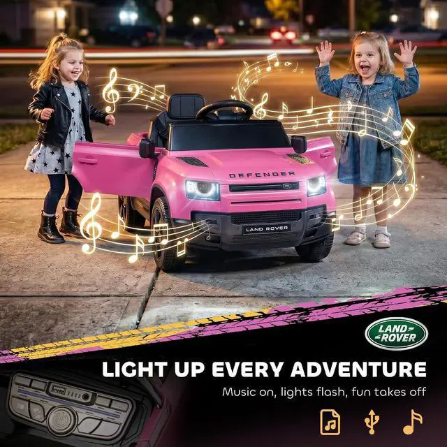 Alt view image 7 of 7 - Qaba 12V Ride on Car Licensed Land Rover Defender Kids Electric Car Pink | Remote Control, 4-Wheel Suspension, Slow Start, 3 Speeds, Battery Powered Vehicle, Lights, Music, Horn, Ages 3-5