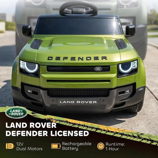 Alt view image 3 of 7 - Qaba 12V Ride on Car Licensed Land Rover Defender Kids Electric Car Green | Remote Control, 4-Wheel Suspension, Slow Start, 3 Speeds, Battery Powered Vehicle, Lights, Music, Horn, Ages 3-5