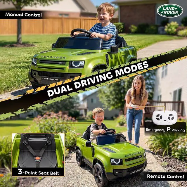 Alt view image 6 of 7 - Qaba 12V Ride on Car Licensed Land Rover Defender Kids Electric Car Green | Remote Control, 4-Wheel Suspension, Slow Start, 3 Speeds, Battery Powered Vehicle, Lights, Music, Horn, Ages 3-5