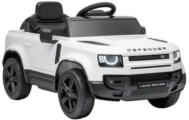 Main image of Qaba 12V Ride on Car Licensed Land Rover Defender Kids Electric Car White | Remote Control, 4-Wheel Suspension, Slow Start, 3 Speeds, Battery Powered Vehicle, Lights, Music, Horn, Ages 3-5