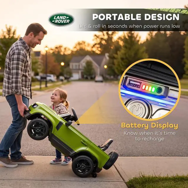 Alt view image 5 of 7 - Qaba 12V Ride on Car Licensed Land Rover Defender Kids Electric Car Green | Remote Control, 4-Wheel Suspension, Slow Start, 3 Speeds, Battery Powered Vehicle, Lights, Music, Horn, Ages 3-5