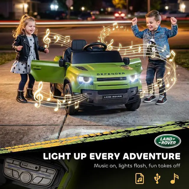 Alt view image 7 of 7 - Qaba 12V Ride on Car Licensed Land Rover Defender Kids Electric Car Green | Remote Control, 4-Wheel Suspension, Slow Start, 3 Speeds, Battery Powered Vehicle, Lights, Music, Horn, Ages 3-5