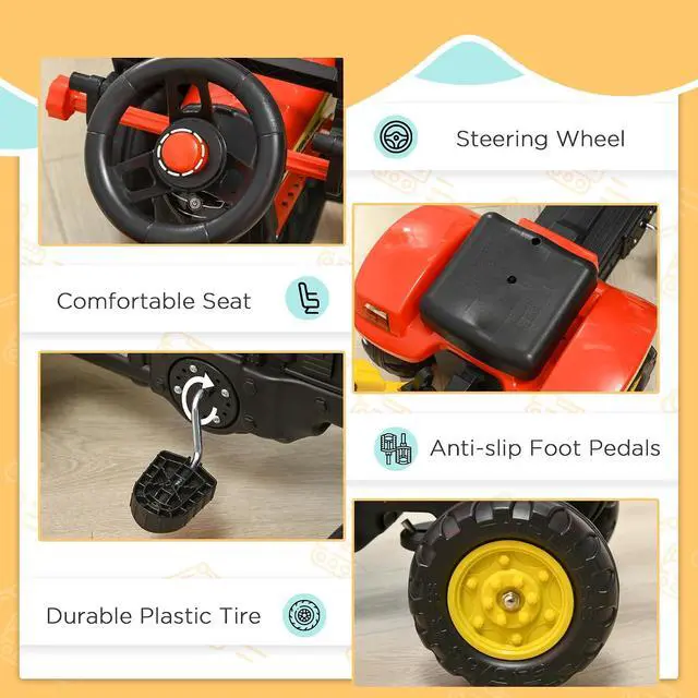 Alt view image 3 of 7 - 3 in1 Kids Ride On Excavator/Bulldozer Move Forward/Back 6 Wheels | Pedal Car Digger Toy, Detachable Cargo Trailer