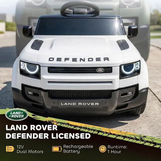 Alt view image 3 of 7 - Qaba 12V Ride on Car Licensed Land Rover Defender Kids Electric Car White | Remote Control, 4-Wheel Suspension, Slow Start, 3 Speeds, Battery Powered Vehicle, Lights, Music, Horn, Ages 3-5