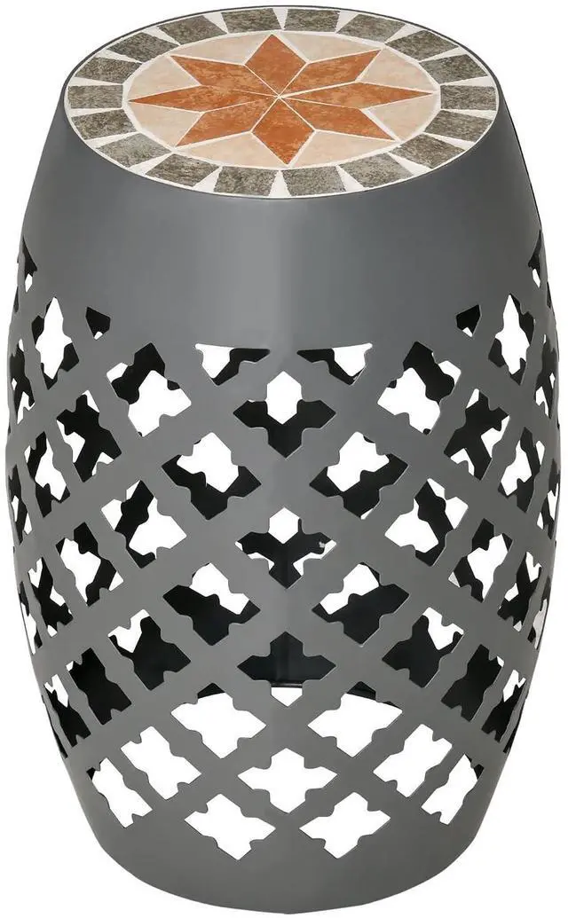 Main image of Decorative Outdoor Stool, 12" Round Patio Side Table, Mosaic Gray | Accent Plant Stand, Garden, Balcony