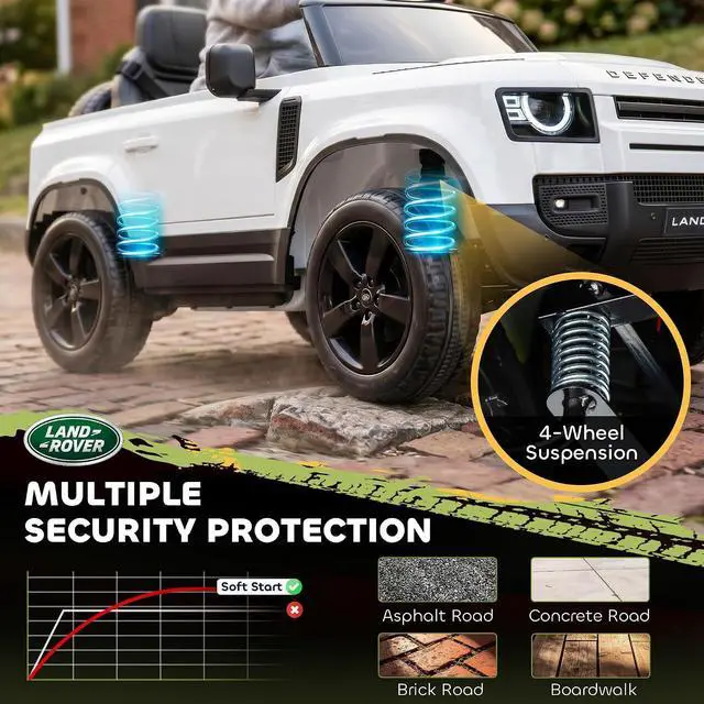 Alt view image 4 of 7 - Qaba 12V Ride on Car Licensed Land Rover Defender Kids Electric Car White | Remote Control, 4-Wheel Suspension, Slow Start, 3 Speeds, Battery Powered Vehicle, Lights, Music, Horn, Ages 3-5