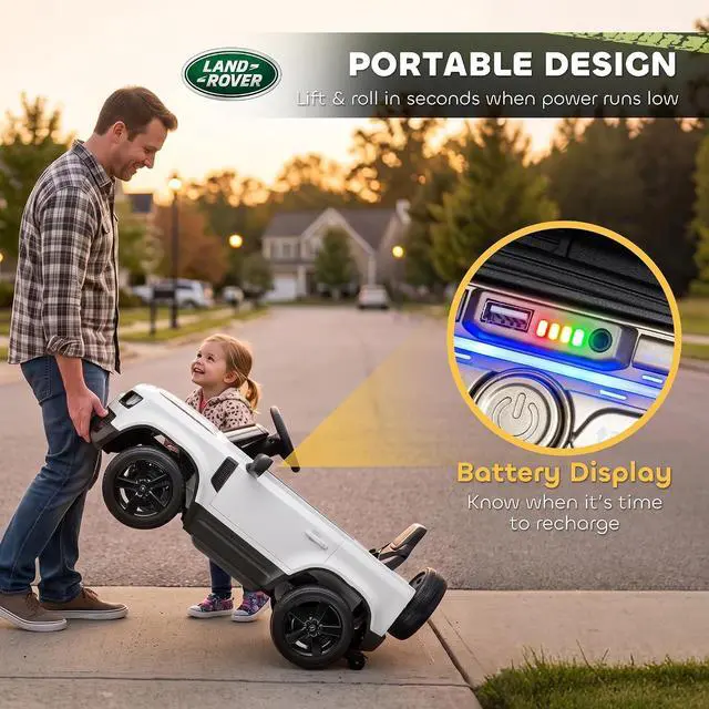Alt view image 5 of 7 - Qaba 12V Ride on Car Licensed Land Rover Defender Kids Electric Car White | Remote Control, 4-Wheel Suspension, Slow Start, 3 Speeds, Battery Powered Vehicle, Lights, Music, Horn, Ages 3-5