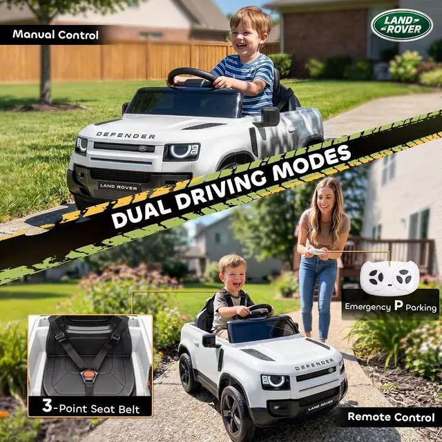 Alt view image 6 of 7 - Qaba 12V Ride on Car Licensed Land Rover Defender Kids Electric Car White | Remote Control, 4-Wheel Suspension, Slow Start, 3 Speeds, Battery Powered Vehicle, Lights, Music, Horn, Ages 3-5