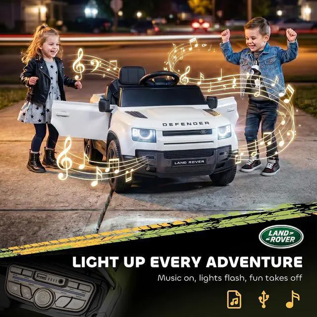 Alt view image 7 of 7 - Qaba 12V Ride on Car Licensed Land Rover Defender Kids Electric Car White | Remote Control, 4-Wheel Suspension, Slow Start, 3 Speeds, Battery Powered Vehicle, Lights, Music, Horn, Ages 3-5
