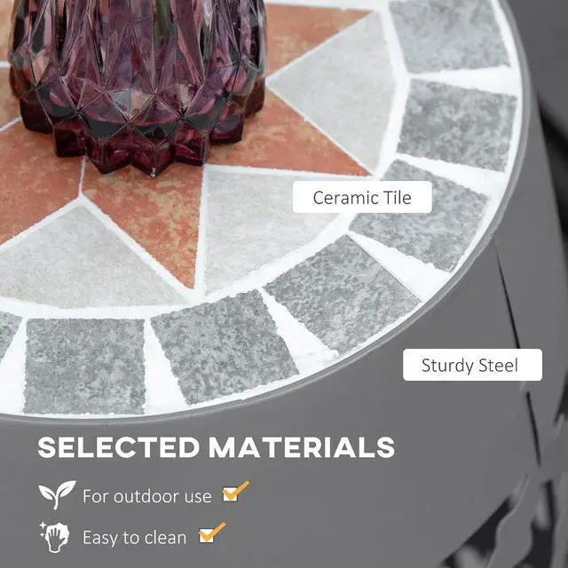 Alt view image 6 of 7 - Decorative Outdoor Stool, 12" Round Patio Side Table, Mosaic Gray | Accent Plant Stand, Garden, Balcony