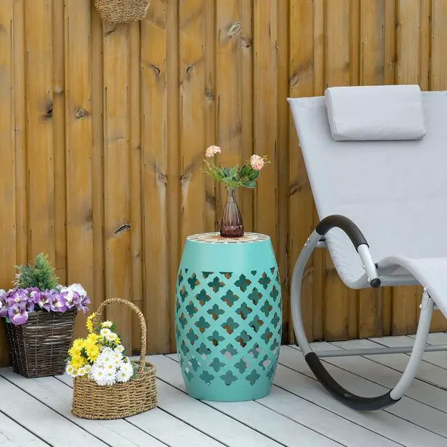 Alt view image 2 of 7 - Decorative Outdoor Stool, 12" Round Patio Side Table, Mosaic Blue | Accent Plant Stand, Garden, Balcony