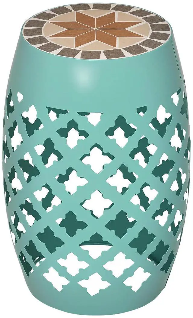 Main image of Decorative Outdoor Stool, 12" Round Patio Side Table, Mosaic Blue | Accent Plant Stand, Garden, Balcony