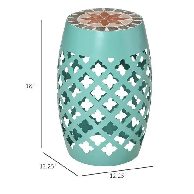 Alt view image 3 of 7 - Decorative Outdoor Stool, 12" Round Patio Side Table, Mosaic Blue | Accent Plant Stand, Garden, Balcony