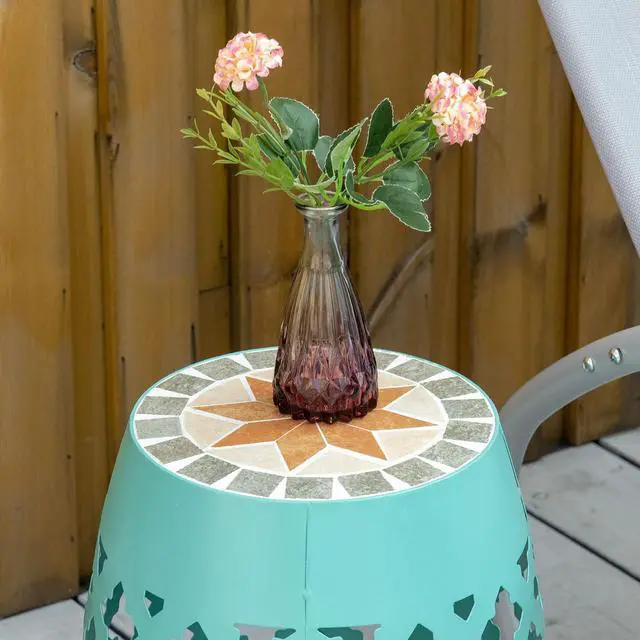 Alt view image 7 of 7 - Decorative Outdoor Stool, 12" Round Patio Side Table, Mosaic Blue | Accent Plant Stand, Garden, Balcony