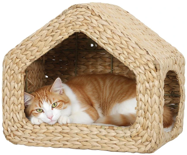 Main image of PawHut Wall Mounted Cat House Washable Cushion Indoor Kittens Natural | Cat Wall Condo Furniture, Kitty Shelf Bed