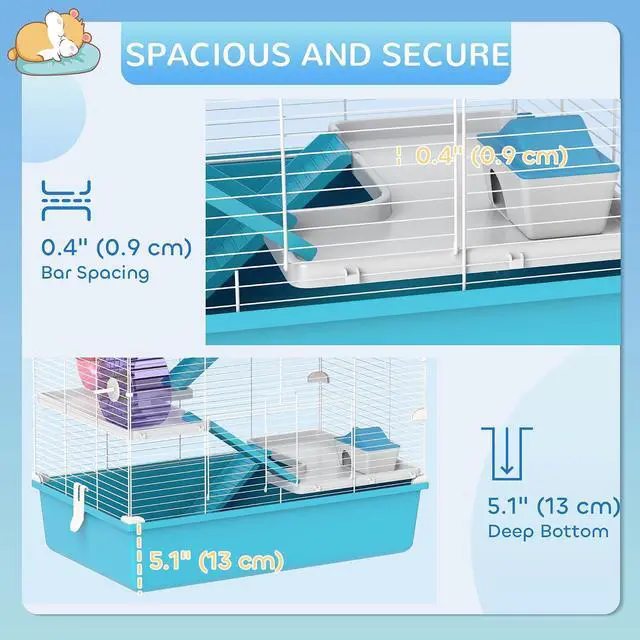 Alt view image 6 of 7 - PawHut Large Hamster Cage 6 Tier, 32" DIY, Dwarf & Gerbil, Light Blue | Small Animal Cage, Tubes and Tunnels, Hut, Wheel, Food Dish, Water Bottle, Ramps