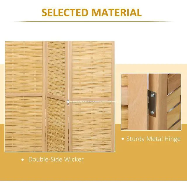 Alt view image 4 of 7 - 3 Panel Room Divider Bamboo Portable Folding, 5.5' Tall Natural | Privacy Screens, Hand-Woven Double Side, Partition Wall Dividers, for Home Office