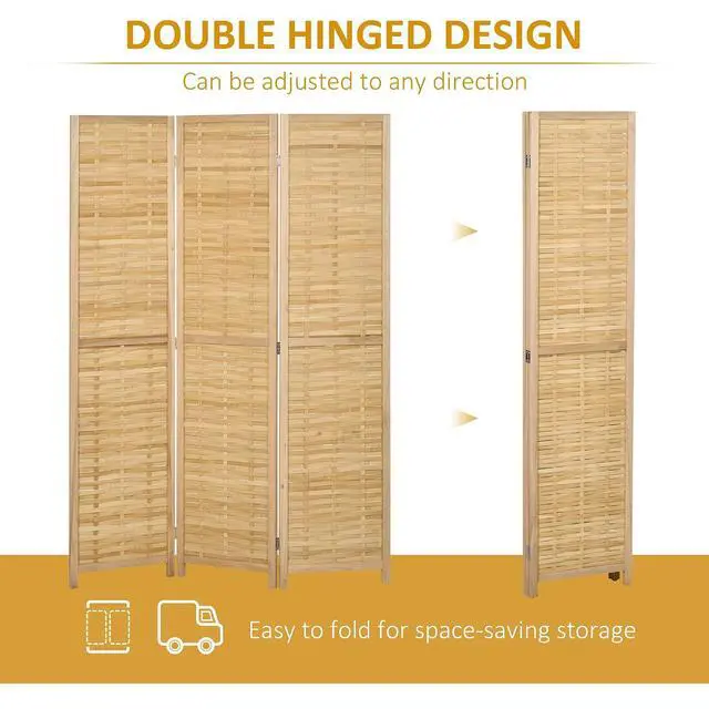 Alt view image 5 of 7 - 3 Panel Room Divider Bamboo Portable Folding, 5.5' Tall Natural | Privacy Screens, Hand-Woven Double Side, Partition Wall Dividers, for Home Office