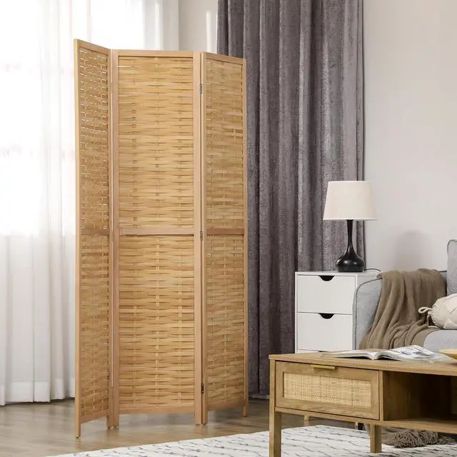 Alt view image 2 of 7 - 3 Panel Room Divider Bamboo Portable Folding, 5.5' Tall Natural | Privacy Screens, Hand-Woven Double Side, Partition Wall Dividers, for Home Office