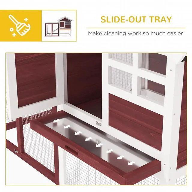 Alt view image 5 of 7 - PawHut 49" Wooden Rabbit Hutch Bunny Cage with Fun Outdoor Run Brown | Waterproof Asphalt Roof, Removable Tray and Ramp, for Rabbits, Chickens, Ducks